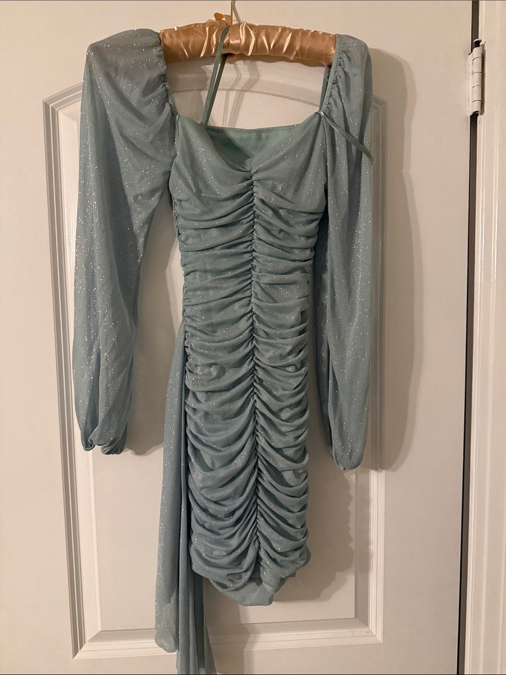 Jump Sparkle green Ruched Long Sleeve Dress